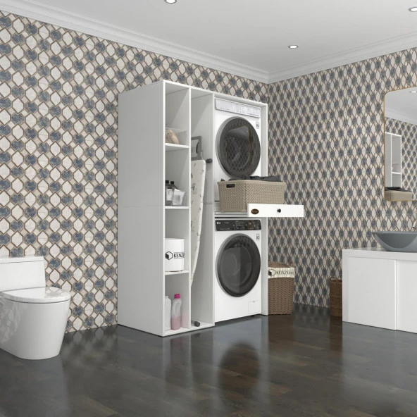 Kenzlife çamaşır-kurutma makinesi dolabı gutas sol byz 187*120*60 çekmeceli banyo ürün görseli 1