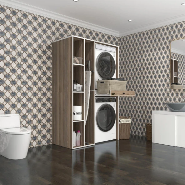 Kenzlife çamaşır-kurutma makinesi dolabı gutas sol crd 187*120*60 çekmeceli banyo ürün görseli 1