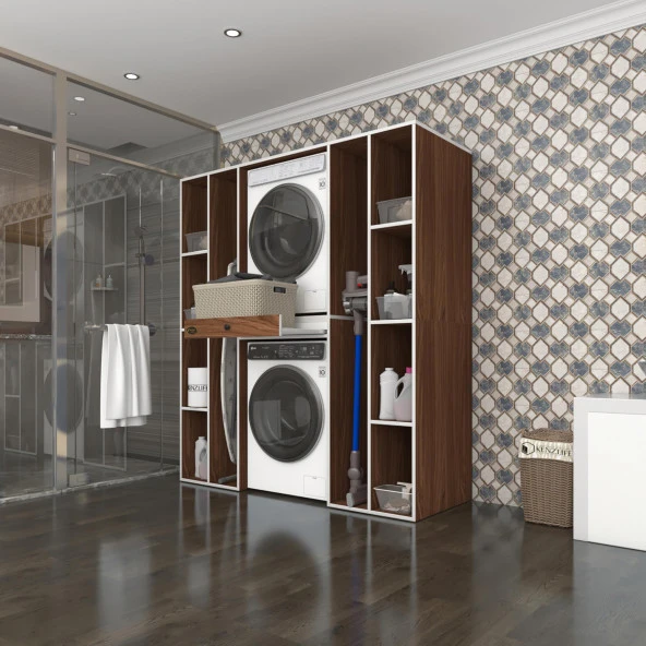 Kenzlife çamaşır-kurutma makinesi dolabı sadra cvz 187*170*60 çekmeceli raflı banyo ürün görseli 1
