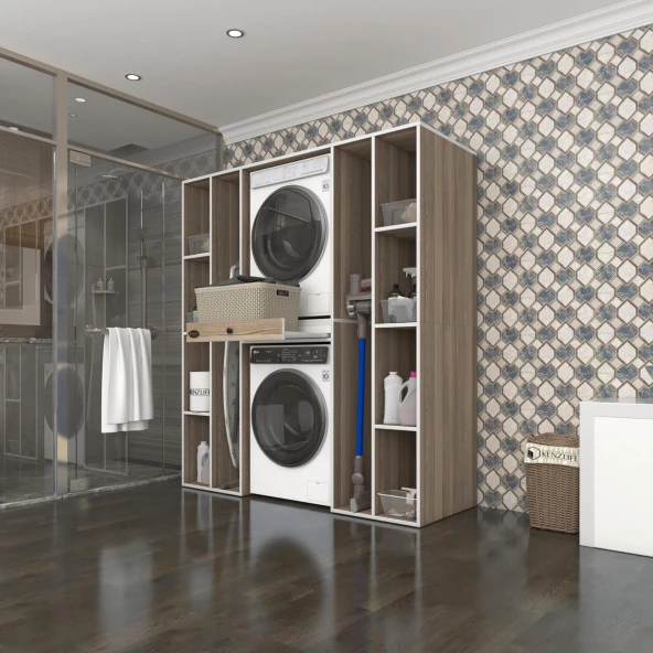 Kenzlife çamaşır-kurutma makinesi dolabı sadra crd 187*170*60 çekmeceli raflı banyo ürün görseli 1