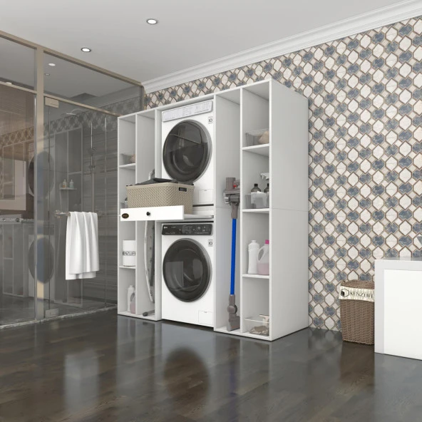 Kenzlife çamaşır-kurutma makinesi dolabı sadramdf byz 187*170*60 çekmeceli raflı % 100 FULL MDF ürün görseli 1
