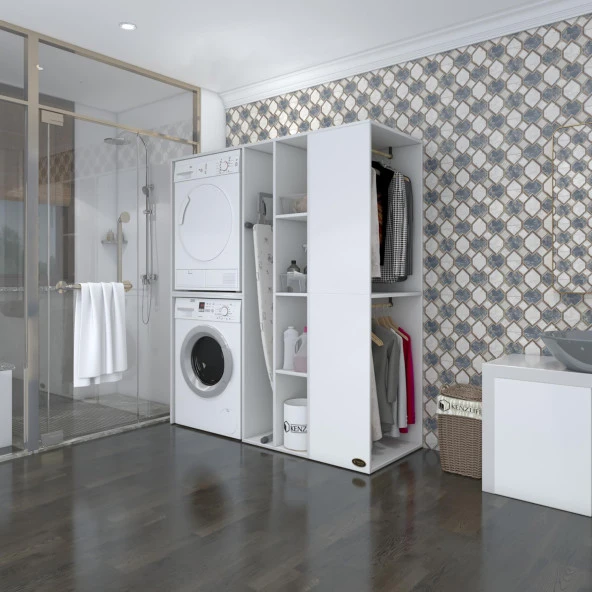 Kenzlife çamaşır-kurutma makinesi dolabı ve giysi dolabı kazvini sağ byz 180*160*60  banyo ürün görseli 1