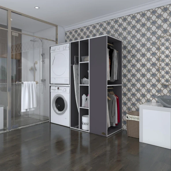 Kenzlife çamaşır-kurutma makinesi dolabı ve giysi dolabı kazvini sağ gri 180*160*60  banyo ürün görseli 1