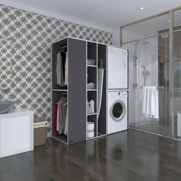 Kenzlife çamaşır-kurutma makinesi dolabı ve giysi dolabı kazvini sol gri 180*160*60  banyo ürün görseli 1