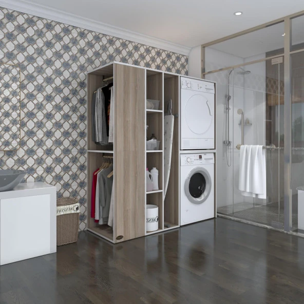Kenzlife çamaşır-kurutma makinesi dolabı ve giysi dolabı kazvini sol crd 180*160*60  banyo ürün görseli 1