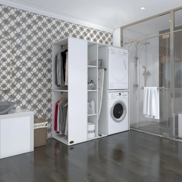 Kenzlife çamaşır-kurutma makinesi dolabı ve giysi dolabı kazvinimdf sol byz 180*160*60  % 100 FULL MDF ürün görseli 1