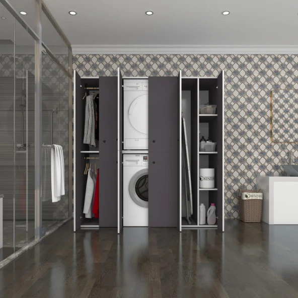 Kenzlife çamaşır-kurutma makinesi dolabı ve giysi dolabı suyuti sağ gri 180*170*60  banyo ürün görseli 1