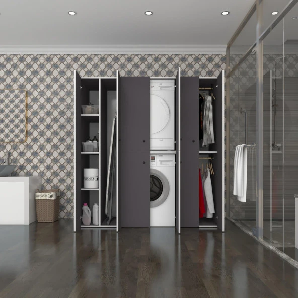 Kenzlife çamaşır-kurutma makinesi dolabı ve giysi dolabı suyuti sol gri 180*170*60  banyo ürün görseli 1