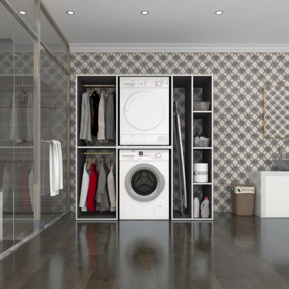 Kenzlife çamaşır-kurutma makinesi dolabı ve giysi dolabı cevheri sağ gri 180*170*60  banyo ürün görseli 1