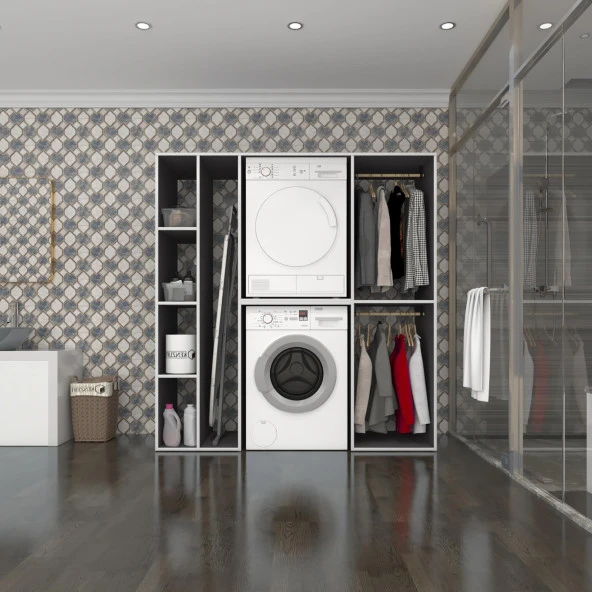 Kenzlife çamaşır-kurutma makinesi dolabı ve giysi dolabı cevheri sol gri 180*170*60  banyo ürün görseli 1
