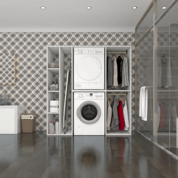 Kenzlife çamaşır-kurutma makinesi dolabı ve giysi dolabı cevherimdf sol byz 180*170*60  % 100 FULL MDF ürün görseli 1
