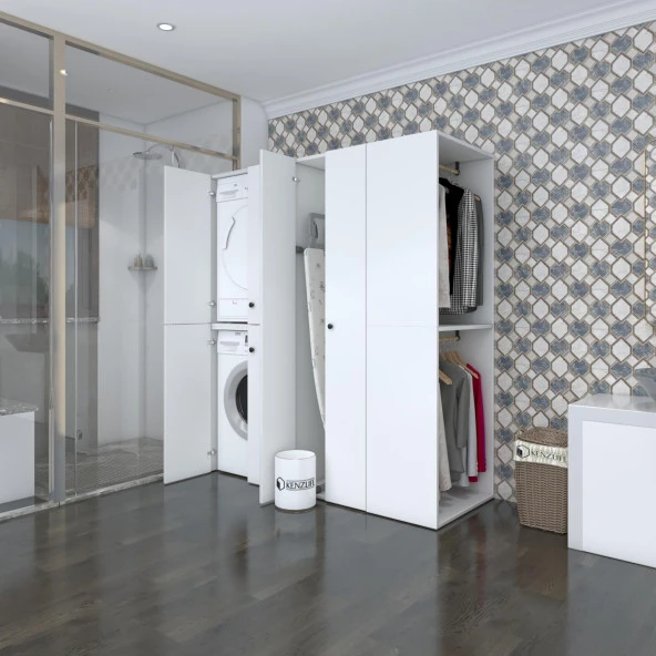 Kenzlife çamaşır-kurutma makinesi dolabı ve giysi dolabı bistami sağ byz 180*160*60  banyo ürün görseli 1