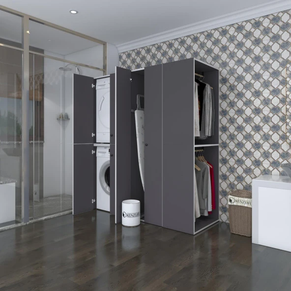 Kenzlife çamaşır-kurutma makinesi dolabı ve giysi dolabı bistami sağ gri 180*160*60  banyo ürün görseli 1