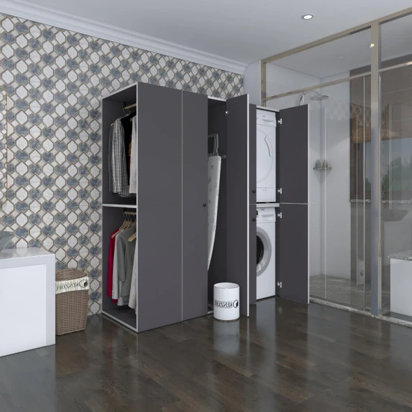 Kenzlife çamaşır-kurutma makinesi dolabı ve giysi dolabı bistami sol gri 180*160*60  banyo ürün görseli 1