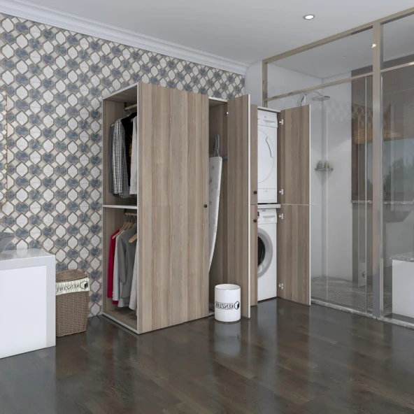 Kenzlife çamaşır-kurutma makinesi dolabı ve giysi dolabı bistami sol crd 180*160*60  banyo ürün görseli 1