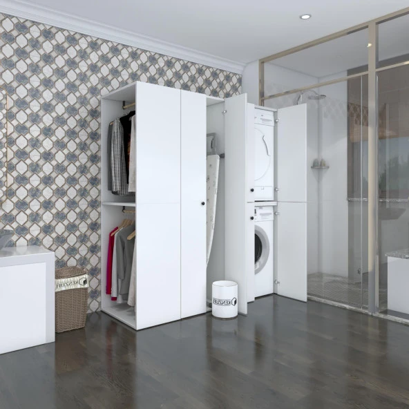 Kenzlife çamaşır-kurutma makinesi dolabı ve giysi dolabı bistamimdf sol byz 180*160*60  % 100 FULL MDF ürün görseli 1