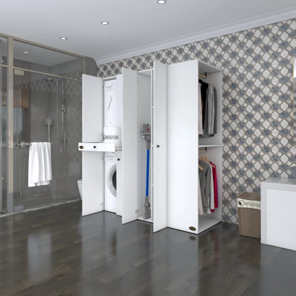 Kenzlife çamaşır-kurutma makinesi dolabı ve giysi dolabı çekmeceli eşari sağ byz 187*160*60  banyo ürün görseli 1