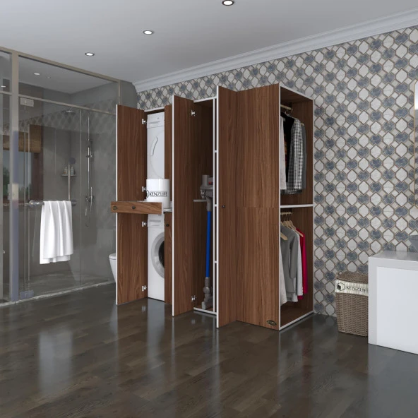 Kenzlife çamaşır-kurutma makinesi dolabı ve giysi dolabı çekmeceli eşari sağ cvz 187*160*60  banyo ürün görseli 1