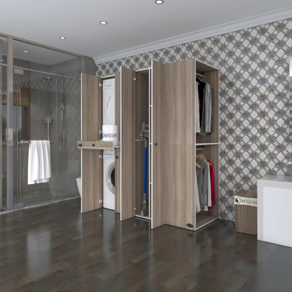 Kenzlife çamaşır-kurutma makinesi dolabı ve giysi dolabı çekmeceli eşari sağ crd 187*160*60  banyo ürün görseli 1