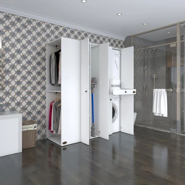 Kenzlife çamaşır-kurutma makinesi dolabı ve giysi dolabı çekmeceli eşari sol byz 187*160*60  banyo ürün görseli 1