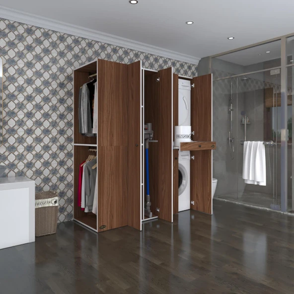 Kenzlife çamaşır-kurutma makinesi dolabı ve giysi dolabı çekmeceli eşari sol cvz 187*160*60  banyo ürün görseli 1
