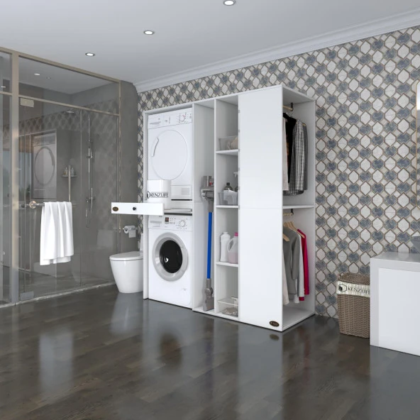 Kenzlife çamaşır-kurutma makinesi dolabı ve giysi dolabı çekmeceli attar sağ byz 187*160*60  banyo ürün görseli 1