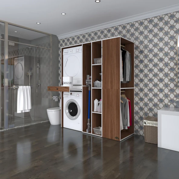 Kenzlife çamaşır-kurutma makinesi dolabı ve giysi dolabı çekmeceli attar sağ cvz 187*160*60  banyo ürün görseli 1