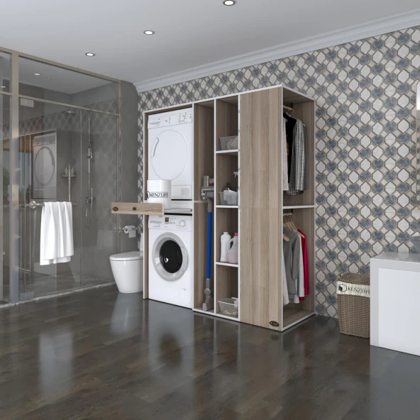 Kenzlife çamaşır-kurutma makinesi dolabı ve giysi dolabı çekmeceli attar sağ crd 187*160*60  banyo ürün görseli 1