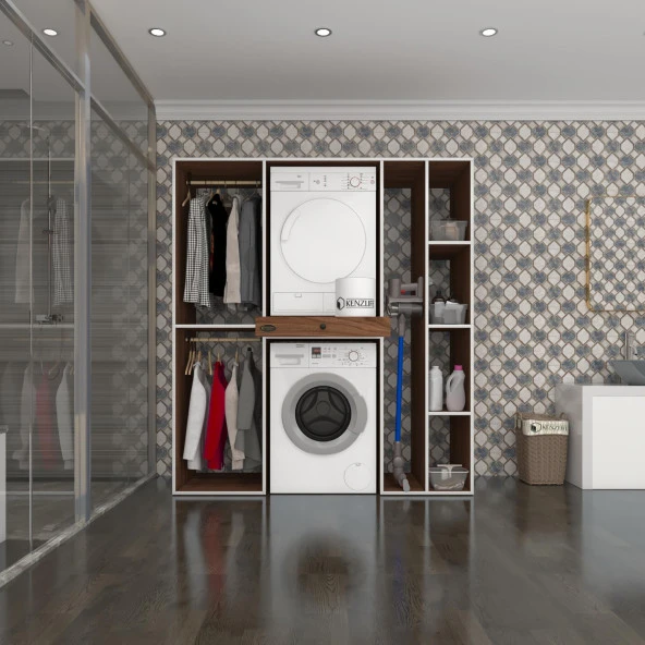 Kenzlife çamaşır-kurutma makinesi dolabı ve giysi dolabı çekmeceli hattab sağ raf cvz 187*160*60  banyo ürün görseli 1