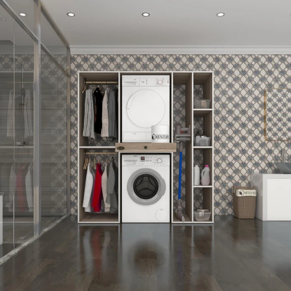 Kenzlife çamaşır-kurutma makinesi dolabı ve giysi dolabı çekmeceli hattab sağ raf crd 187*160*60  banyo ürün görseli 1