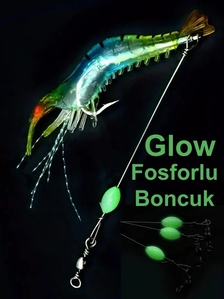 ea genset Fosforlu Glow İğneli, Boncuklu Silikon Karides Yapay Yem Mavi ürün görseli 1