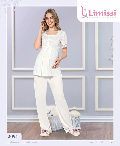 LİMİSSİ 2091 Yeni Sezon Dantelli Hamile Lohusa Pijama Takımı ürün görseli 1