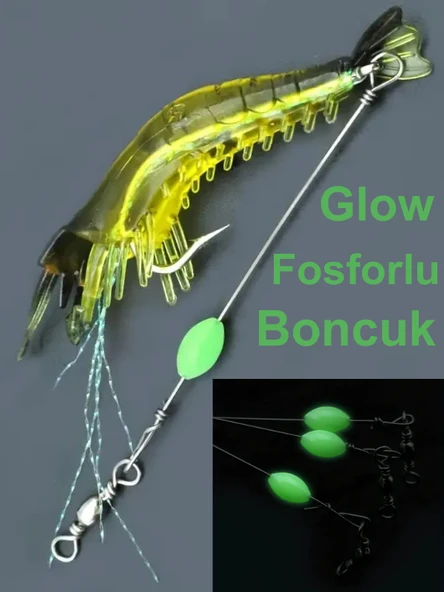 ea genset Fosforlu Glow İğneli, Boncuklu Silikon Karides Yapay Yem Sarı ürün görseli 1