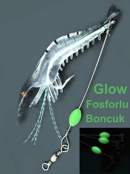 ea genset Fosforlu Glow İğneli, Boncuklu Silikon Karides Yapay Yem Siyah ürün görseli 1