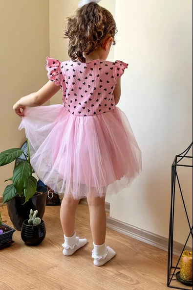 Yazlık Elbise Kısa Kollu Tüllü Tütü Astarlı Kız Çocuk Elbise Bebek Giyim Kız Bebek Elbise ELBKLP ürün görseli 1