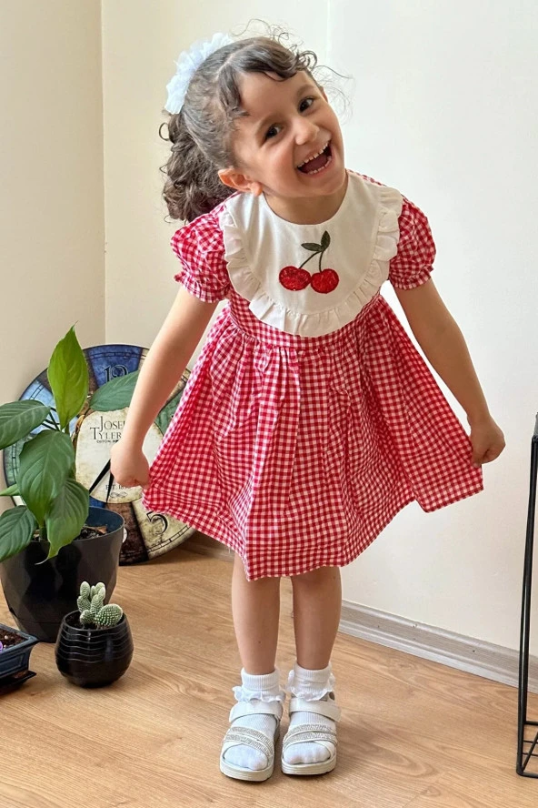 Kız Bebek Çocuk Yazlık Elbise Kısa Kollu Tüllü Tütü Astarlı Takım ürün görseli 1