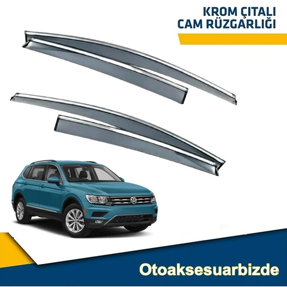 Caraks VW Tiguan Mügen Cam Rüzgarlığı Kromlu Rüzgarlık ( Paslanmaz Kromlu ) 2016-2019 4 Lü FÜME RENK ürün görseli 1