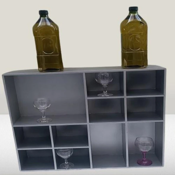 Hobi ADN Dekoratif 90352 Kupa Raf Model Ahşap MDF Gümüş Gri Renk El yapım ürün görseli 1