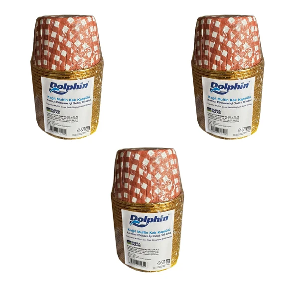 Dolphin Muffin Kağıt Karton Altın Kırmızı Cupcake Kek Kalıbı Kapsülü Kabı - 25 Adetlik 3 Paket ürün görseli 1