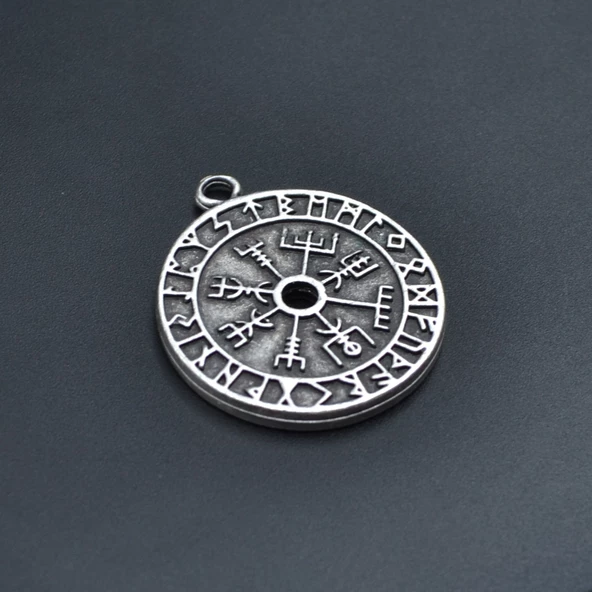 Vegvisir Pusula - Viking Sembol Kolye Ucu - Antik Gümüş Kaplama - Kod:129 ürün görseli 1