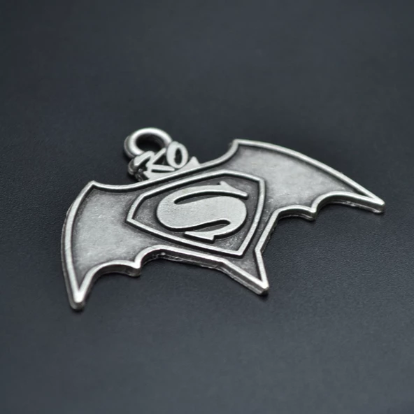 Batman Süperman Kolye Ucu - Antik Gümüş Kaplama - Kod:124 ürün görseli 1