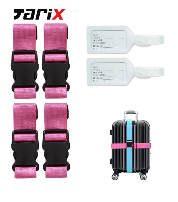 tarix 4 adet Pembe Valiz kemeri + 2 adet Beyaz valiz etiketi ürün görseli 1