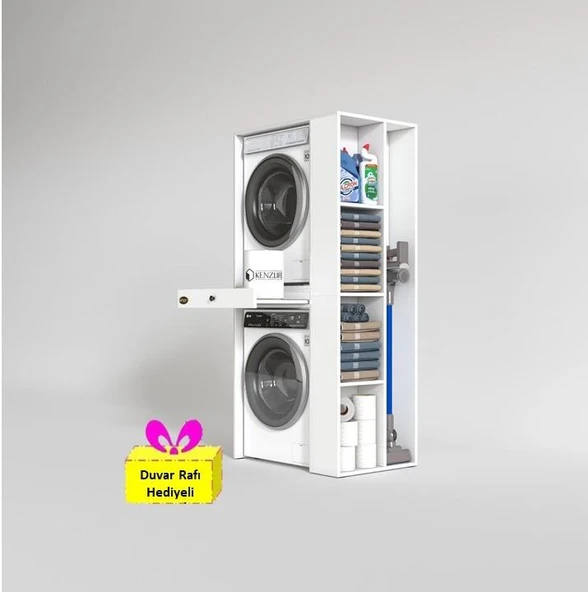 Kenzlife çamaşır-kurutma makinesi dolabı bacce sağ byz 187*090*60 çekmeceli + tekli duvar rafı hediye ürün görseli 1