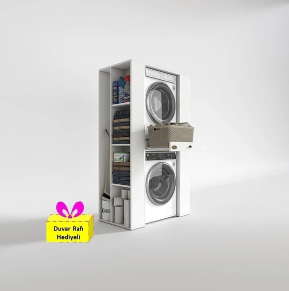Kenzlife çamaşır-kurutma makinesi dolabı umare byz 187*110*60 çekmeceli raflı + tekli duvar rafı hediye ürün görseli 1