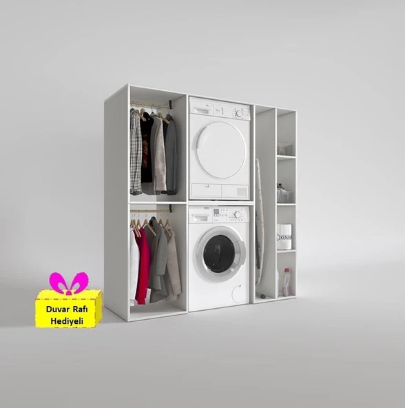 Kenzlife çamaşır-kurutma makinesi dolabı ve giysi dolabı cevheri sağ byz 180*170*60  + tekli duvar rafı hediye ürün görseli 1
