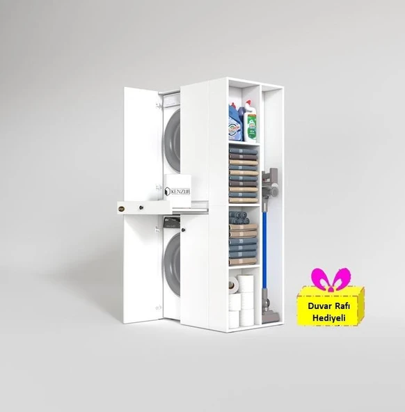 Kenzlife çamaşır-kurutma makinesi dolabı ahi evran sağ byz 187*090*60 çekmeceli + tekli duvar rafı hediye ürün görseli 1