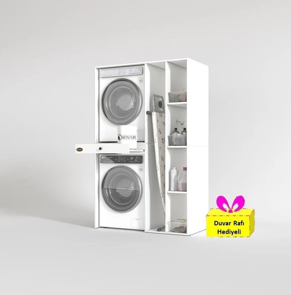 Kenzlife çamaşır-kurutma makinesi dolabı gutas sağ byz 187*120*60 çekmeceli + tekli duvar rafı hediye ürün görseli 1