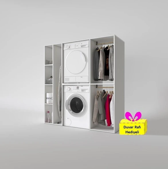 Kenzlife çamaşır-kurutma makinesi dolabı ve giysi dolabı cevheri sol byz 180*170*60  + tekli duvar rafı hediye ürün görseli 1