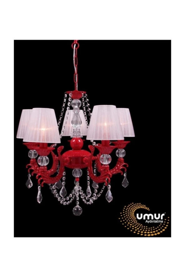 Umur Aydınlatma Elaganza 5'li Kırmızı Abajurlu Retro Modern Avize ürün görseli 1