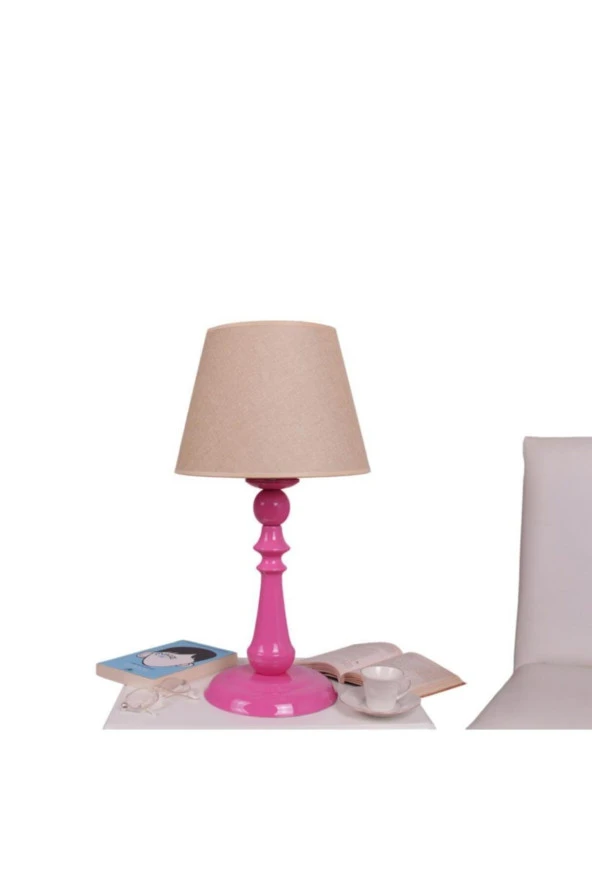 Umur Aydınlatma Orla Fuşya Ayak Krem Şapkalı Abajur ürün görseli 1
